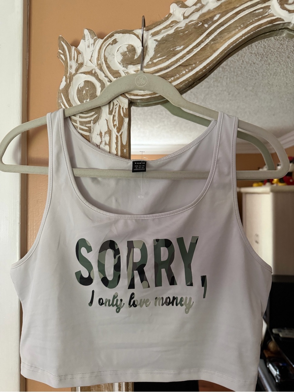 Shein Graphic Crop Tank — "SORRY, I only love money”